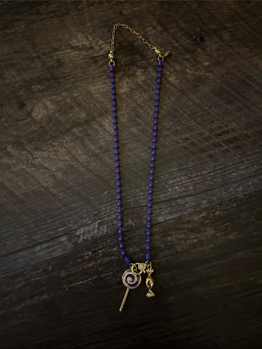 By Alexa Rae Purple Enamel Necklace with Gold Charm Accents